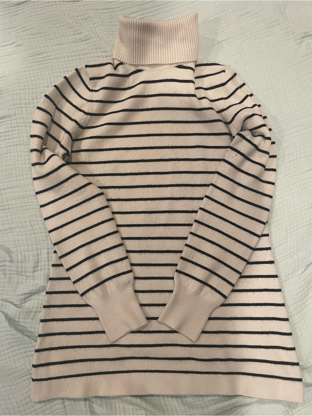Classic Cream Stripe Turtleneck Sweater